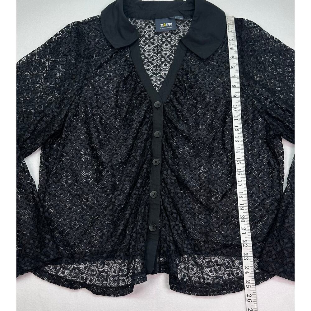 Maeve Anthropologie Blue Black Lace Button Down Blouse Size 3X Peter Pan Collar - Picture 8 of 10